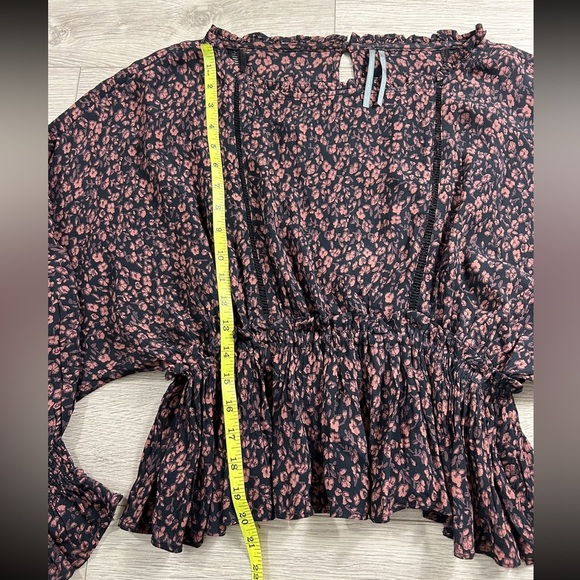Anthropologie Nichola Peplum Blouse Black Pink Dark Floral Whimsy Boho Fairy - Picture 9 of 12